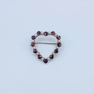 Vintage Pearl and Garnet Heart Pin/Brooch Made in Germany