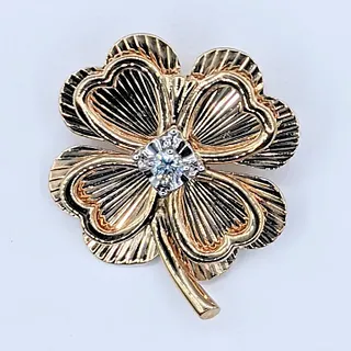 Lucky Diamond & 14K Gold Four Leaf Clover Brooch / Pin