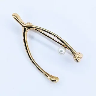 Charming Akoya Pearl & 14K Gold Wishbone Pin / Brooch