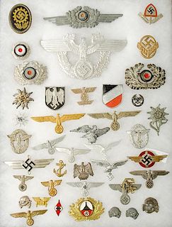 German WWII Hat and Uniform Insignia Lot of Forty-Two 