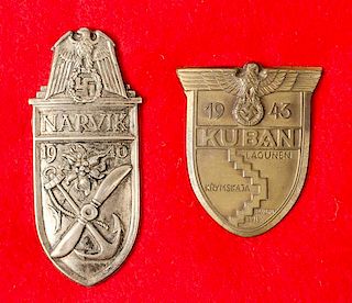 German WWII Narvik and Kuban Shields Lot of Two 
