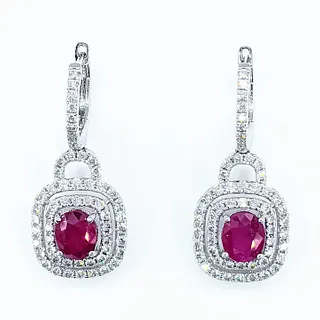 Striking Ruby & Diamond Dangle Earrings - 14K White Gold