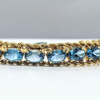 Sparkling Blue Topaz & 14K Gold Chain Bracelet