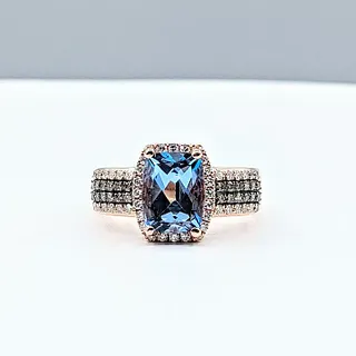 Colorful Swiss Blue Topaz & Multicolored Diamond Cocktail Ring
