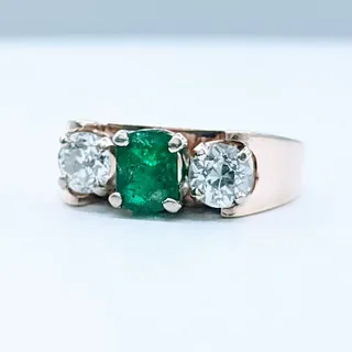 Vintage European Cut Diamond & Emerald Ring