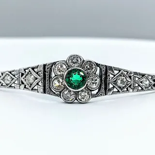 Antique Lab Emerald & Old European Diamond Bracelet