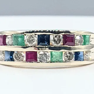 Colorful Emerald, Ruby, Sapphire & Diamond Fashion Ring