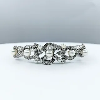Fabulous Akoya Pearl & Diamond Bangle Bracelet