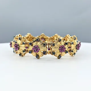 Kurt Gutmann Blue & Pink Sapphire Floral Bracelet - 18K Gold