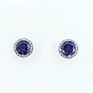 Amethyst & Diamond Halo Stud Earrings