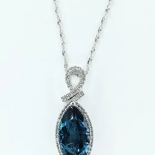 Marquise London Blue Topaz & Diamond Pendant Necklace