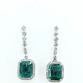 Tasteful Emerald & Diamond Dangle Earrings - Platinum