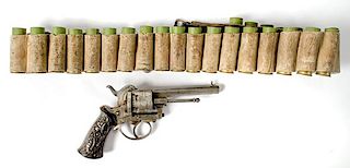 Belgian Pinfire Revolver and an Early Shotgun Cartridge Belt 
