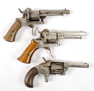 Two Pinfire Revolvers and One Spur Trigger Revolver 