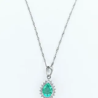 Platinum Pear Shaped Emerald & Diamond Necklace