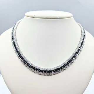 Stunning Sapphire & Diamond Tennis Necklace