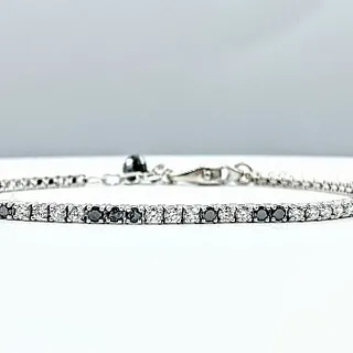 Unique Black & White Diamond Tennis Bracelet - 18K White Gold