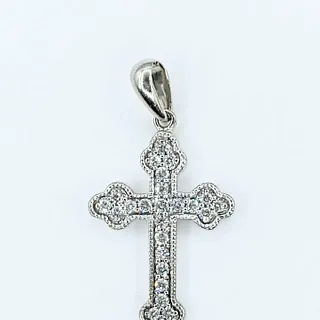 Stylish Diamond & 14K White Gold Byzantine Cross Pendant