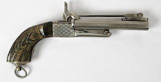 Double-Barrel Pinfire Pistol with Springloaded Bayonet 