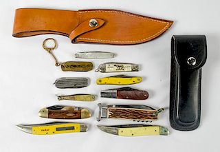 Assorted Pocket Knives and Sheaths, Lot of Twelve 