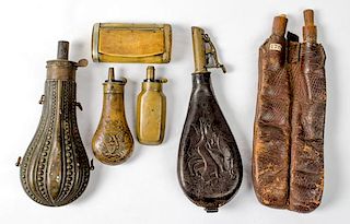 Flasks and Powder Items, Lot of Seven 