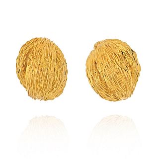 Van Cleef & Arpels 18K Yellow Gold 1970's Brushed Finish Dome Clip Earrings