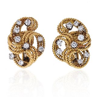 David Webb Platinum & 18K Yellow Gold Twisted Woven Diamond Earrings