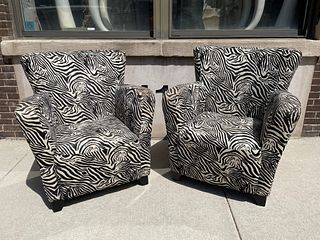 Pair of Matching Zebra Print Club Chairs