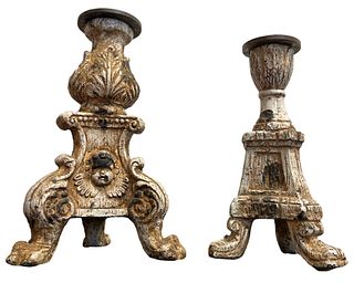 Pair of Ornate Wood Carved Candleholders