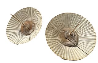 Pair of Matching Vintage Lacquered Bamboo and Paper Parasols