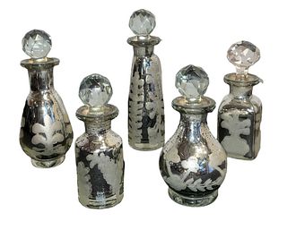 Collection Mercury Glass Perfume Bottles 
