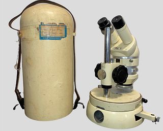 HEERBRUGG M5-72308 Stereo Microscope with Original Metal Cylinder Case