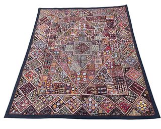 Wall Size Moroccan Mirrored and Embroidered Tapestry
