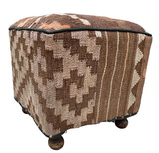 Geometric Kilim Fabric and Studded Footstool 