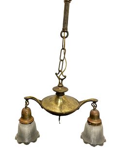 Two Arm Gold Victorian Hanging Light Fixture 