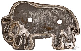 Large tin elephant cookie cutter, 19th c.