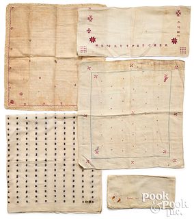 Five Pennsylvania embroidered handkerchiefs