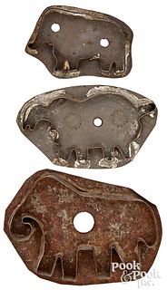 Three Pennsylvania tin elephant cookie cutters
