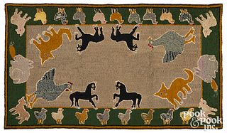 Large American hooked animal rug, ca. 1950