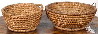 Two Pennsylvania footed rye straw baskets, 19th c.