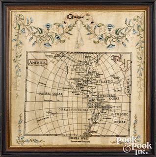 Rare Philadelphia silk on gauze map sampler