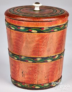 Joseph Lehn painted oak sugar bucket and lid
