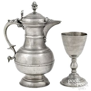 An important New York pewter flagon and chalice
