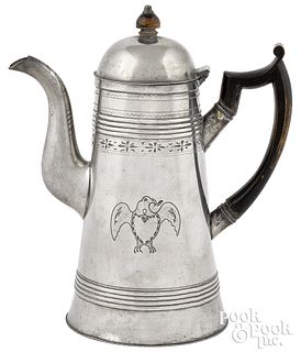 Beverly, Massachusetts pewter coffee pot, ca. 1835