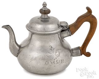 English Queen Anne pewter teapot, ca. 1760