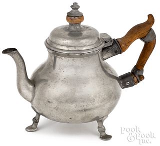 English Queen Anne footed pewter teapot, ca. 1740