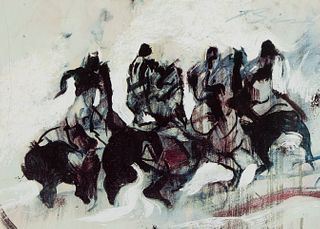 Earl Biss, Riders Sketch in Purple and White, 1984