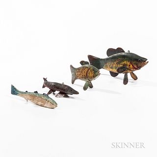 Four Painted Wooden Fish Decoys