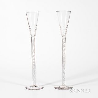 Pair of Tall Blown and Faceted Twist-stem Wedding Glasses