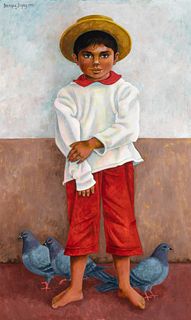 Bernique Longley, Boy With Pigeons, 1973